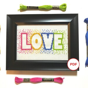 Love Cross Stitch Pattern, Inspiration Cross Stitch Pattern, Counted Cross Stitch Pattern, Rainbow Cross Stitch Pattern