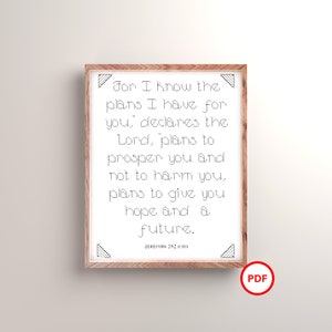 Jeremiah 29:11 Cross Stitch Pattern, Old Testament Bible Verse, Plans I Have, Bible Verse Cross Stitch Pattern, Christian Cross Stitch