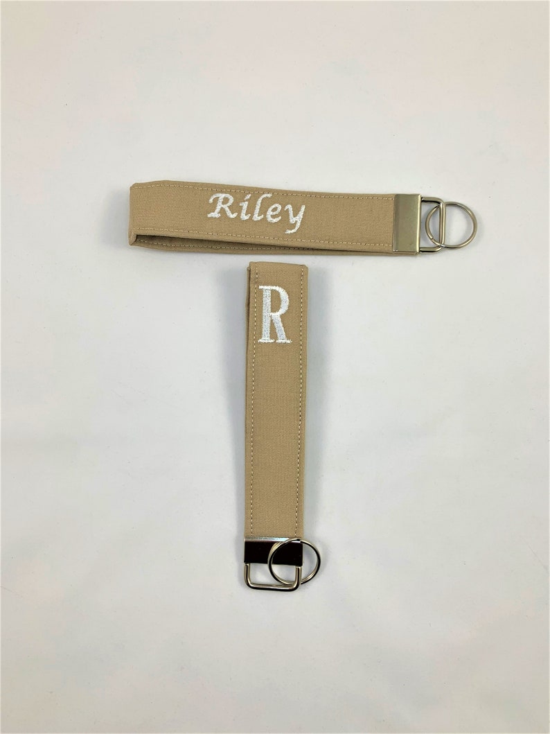 Key Fob Wristlet with Keychain Tan Monogrammed Keychain Wristlet Fabric Fabric Keychain Wrist Lanyard for Keys Key fob keychain