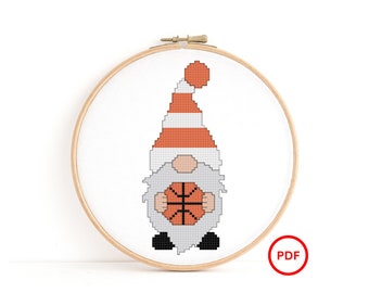 Basketball Gnome Cross Stitch Pattern, Sports Gnome Cross Stitch Pattern, Funny Cross Stitch, Cute Cross Stitch Pattern, Cross Stitch Elf