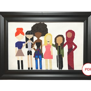Mädchen Kreuzstich Muster, multikulturelles Kreuzstichmuster, kulturelles Kreuzstichmuster, Menschen Kreuzstichmuster