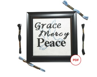 Grace Mercy Peace Cross Stitch Pattern, Dove Cross Stitch Pattern,  Christian Cross Stitch Pattern, Religious Cross Stitch PDF download