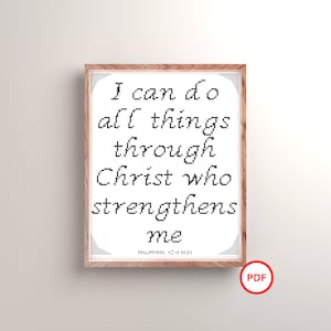 Philippians 4:13 Cross Stitch Pattern, New Testament Bible Verse, Strengthens, Bible Verse Cross Stitch Pattern, Christian Cross Stitch