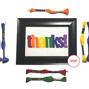 Thanks Cross Stitch Pattern, Rainbow Cross Stitch Pattern, Counted Cross Stitch PDF download