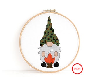 Camping Gnome Cross Stitch Pattern, Nature Gnome Cross Stitch Pattern, Camping Cross Stitch Pattern, Nature Cross Stitch, Cross Stitch Elf