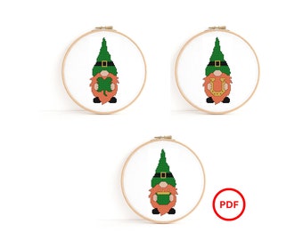 St Patrick's Day Gnome bundle, St Patrick's Day Gnome Pattern, Irish Gnome Cross Stitch Pattern, Shamrock Gnome, Cross Stitch Elf