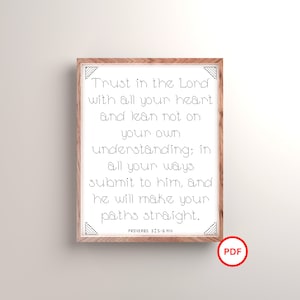 Proverbs 3: 5-6 Cross Stitch Pattern, Old Testament Bible Verse, Trust in the Lord, Bible Verse Cross Stitch Pattern, Christian Cross Stitch
