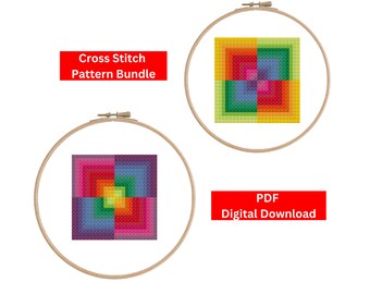 Mini Rainbow Geometric Square Cross Stitch Pattern, Rainbow Cross Stitch Pattern, Rainbow Stripe, Rainbow Art