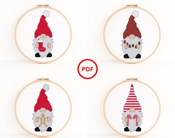 Christmas Gnome Cross Stitch Pattern Set, Christmas Stocking, Christmas Lights, Candy Cane, Gingerbread Man