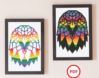 Eagle Rainbow Cross Stitch Pattern Bundle, Eagle Cross Stitch, Colorful Rainbow Cross Stitch Pattern Bundle, Rainbow Animal Cross Stitch