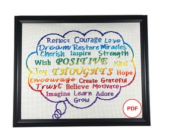 Affirmation Cross Stitch Pattern, Rainbow Cross Stitch Pattern, Positive Thought Bubble Inspirational Cross Stitch PDF download