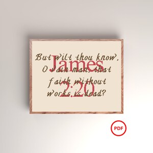 Bible Verse Cross Stitch Pattern, James 2:20 Cross Stitch Pattern, New Testament Bible Verse, Faith without Works, Christian Cross Stitch