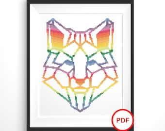 Fox Rainbow Cross Stitch Pattern, Fox Cross Stitch Pattern, Rainbow Cross Stitch Pattern, Abstract Rainbow Cross Stitch Pattern Animal