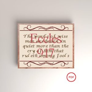 Old Testament Bible Verse, Ecclesiastes 9:17 Cross Stitch Pattern, Bible Verse Cross Stitch Pattern, Christian Cross Stitch Pattern