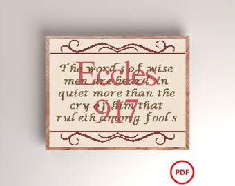 Old Testament Bible Verse, Ecclesiastes 9:17 Cross Stitch Pattern, Bible Verse Cross Stitch Pattern, Christian Cross Stitch Pattern