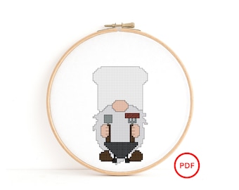 Chef Gnome Cross Stitch Pattern, Cook Gnome Cross Stitch Pattern, Kitchen Gnome Cross Stitch Pattern, Cross Stitch Elf