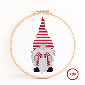 Candy Cane Gnome Cross Stitch Pattern image 1