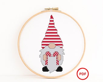 Candy Cane Gnome Cross Stitch Pattern