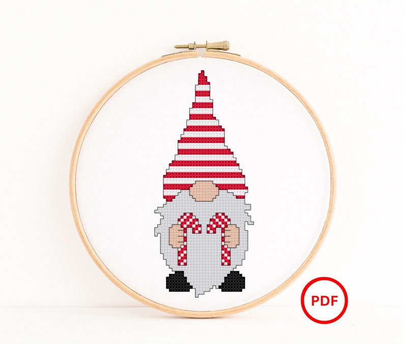 Candy Cane Gnome Cross Stitch Pattern image 1