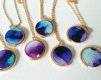 Double sided alcohol ink Spinner cabochon necklaces