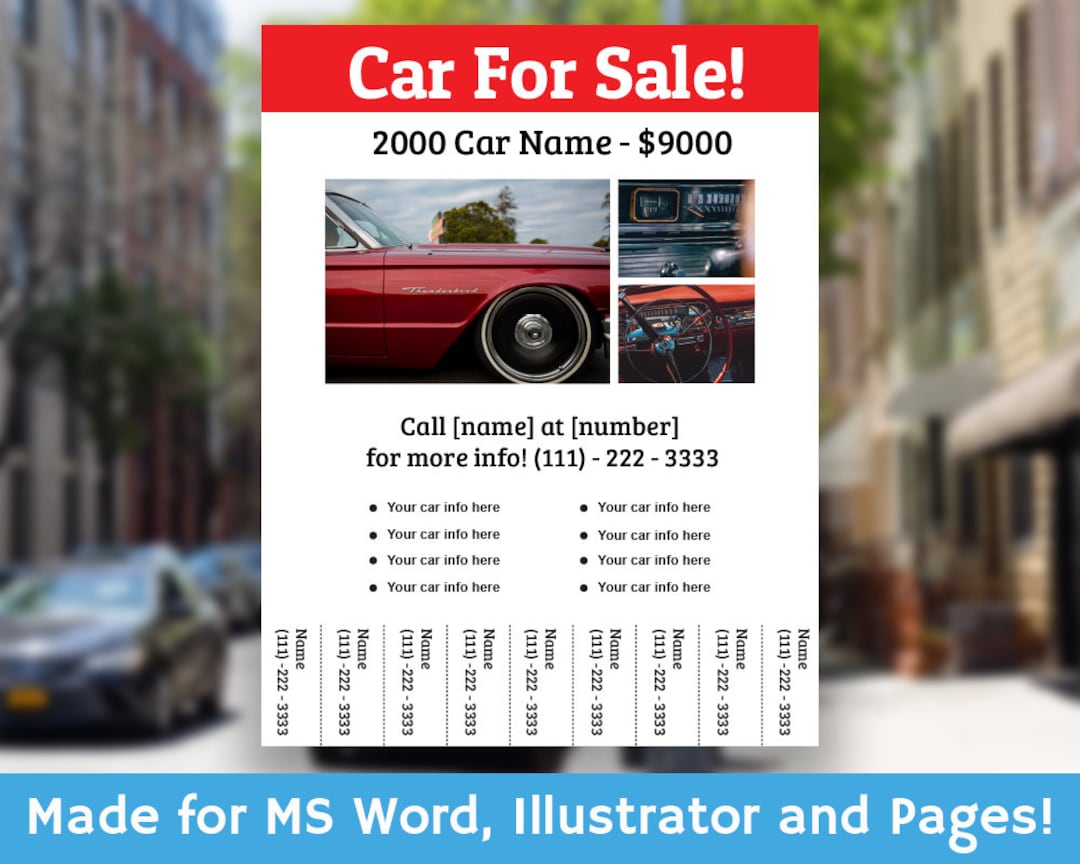 Car for SALE Flyer Editable WORD Template, Printable, Instant Download Car for SALE Flyer Editable WORD Template, Printable, Instant Download