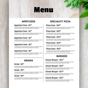 Menú de restaurante - Descarga digital instantánea, Archivo de menú Ai, Menú de comida, Menú de boda, Menú moderno, Menú imprimible, Plantilla fácil de cambiar