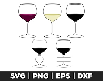 Copa de vino svg, png, eps, dxf - Archivos de corte de bebidas para Cricut y Silhouette