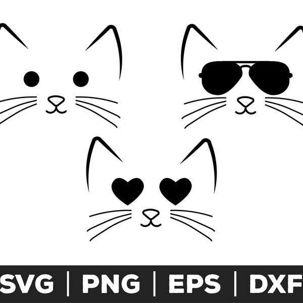 Cat Face SVG, Cat Face PNG, Cat Face EPS, Cat Face Clip Art, Cat Face Cut Files for Cricut, Cat Face Cut Files for Silhouette