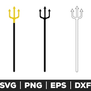 May include: Three variations of a trident design. The first trident is black with a gold tip. The second trident is black. The third trident is a black outline.