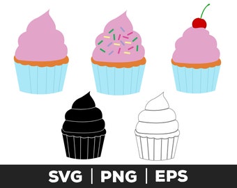 Cupcake svg, Cake Cut file, Cupcake bundle svg, Dessert svg, Sweets svg, Birthday cake svg, Clipart, Png, Eps, Digital Download