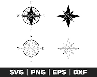 Kompass SVG Bundle - Wassernavigation Clipart für Cricut - Nord Süd Ost West Schnittdatei - Reisekarte Vektor Design für Adventure Decor