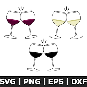 Wijnglazen SVG, PNG, EPS, wijnglazen illustraties, wijnglazen gesneden bestanden voor Cricut, cheers svg, drinken svg, alcohol svg, proost svg