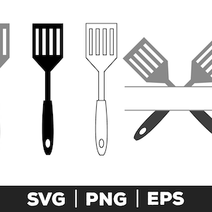 Puede incluir: Tres variaciones de color diferentes de una espátula, un utensilio de cocina que se utiliza para voltear alimentos. La espátula es negra, gris y blanca. La imagen también muestra dos espátulas cruzadas entre sí.