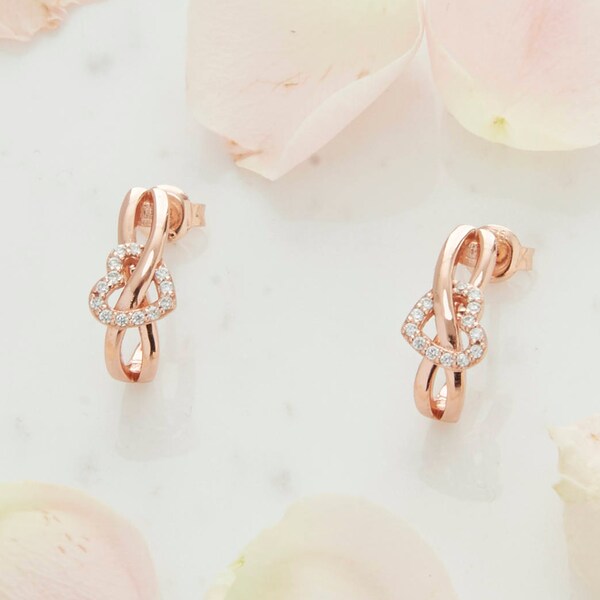 Heart Shape Earrings with Simulated Diamond, Infinity & Heart Shape Earrings, Rose Gold Earrings, Plug Earrings, Daily Wear Jewelry, Elegant