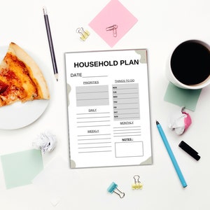Printable Chore Chart Household Planner, Schedule, Planner Template, Digital Download, Instant Download