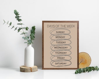 Days of The Week Learning Poster, Boho Classroom Decor (Printable)