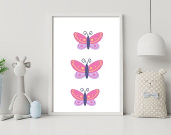Butterfly Kids Room Decor, Blush Pink Nursery Print (Digital Download)