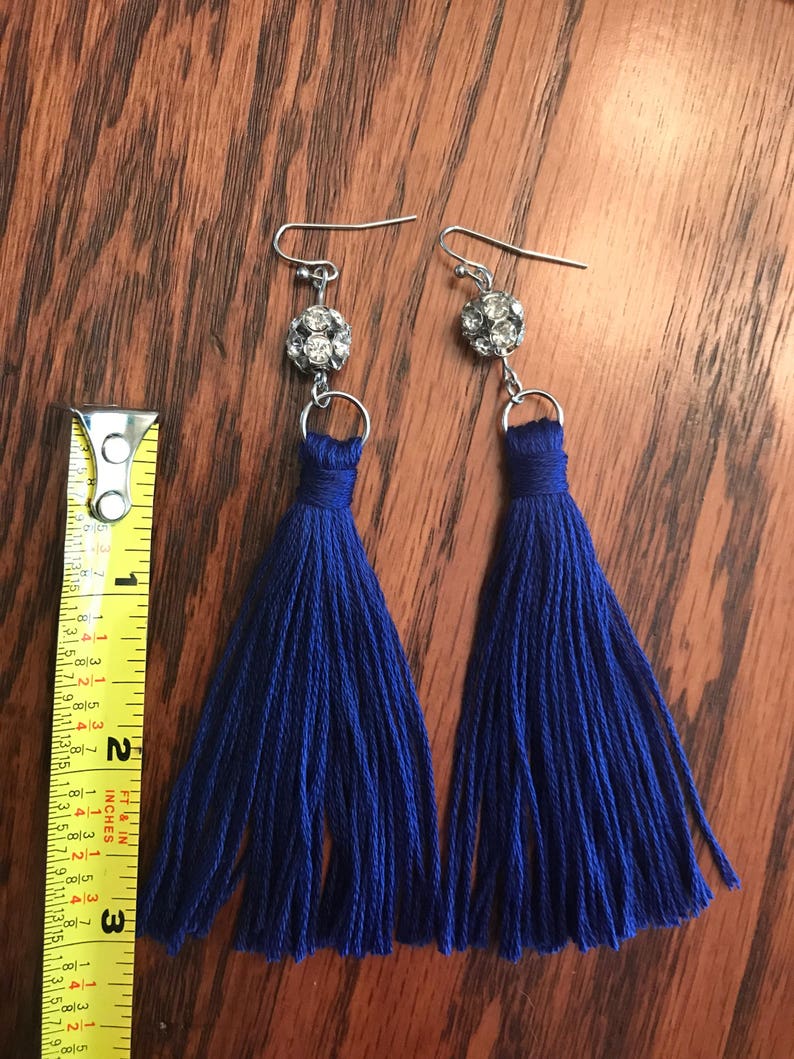 Lightweight Silver Crystal Bead Cotton Tassel Earrings/3 Inch Etsy