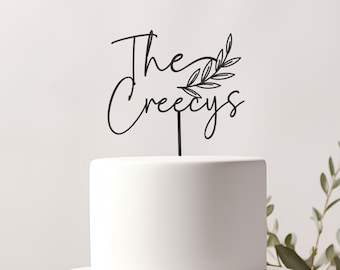 Personalized Wedding Cake Topper | The Surname | Botanical Wedding Toppers | Acrylic or Wooden