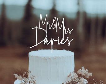 Personalized Wedding Cake Topper | Modern Script Font | Wedding Toppers | Acrylic or Wooden