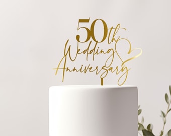 50th Wedding Anniversary Cake Topper - Custom Year - Acrylic or Wooden - Wedding Party Anniversary Decor