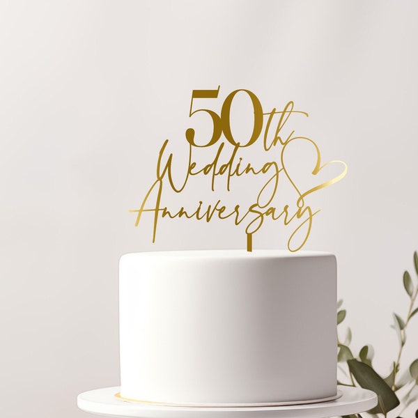 50th Wedding Anniversary Cake Topper - Custom Year - Acrylic or Wooden - Wedding Party Anniversary Decor