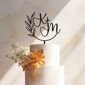 Personalized Floral Initials Wedding Cake Topper | Scripted | Wedding | Engagement Toppers | Acrylic or Wooden