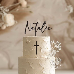 Custom Name + Cross Cake Topper Combo | Cake Plaque | Christening | Baptism | Communion | Religious Event