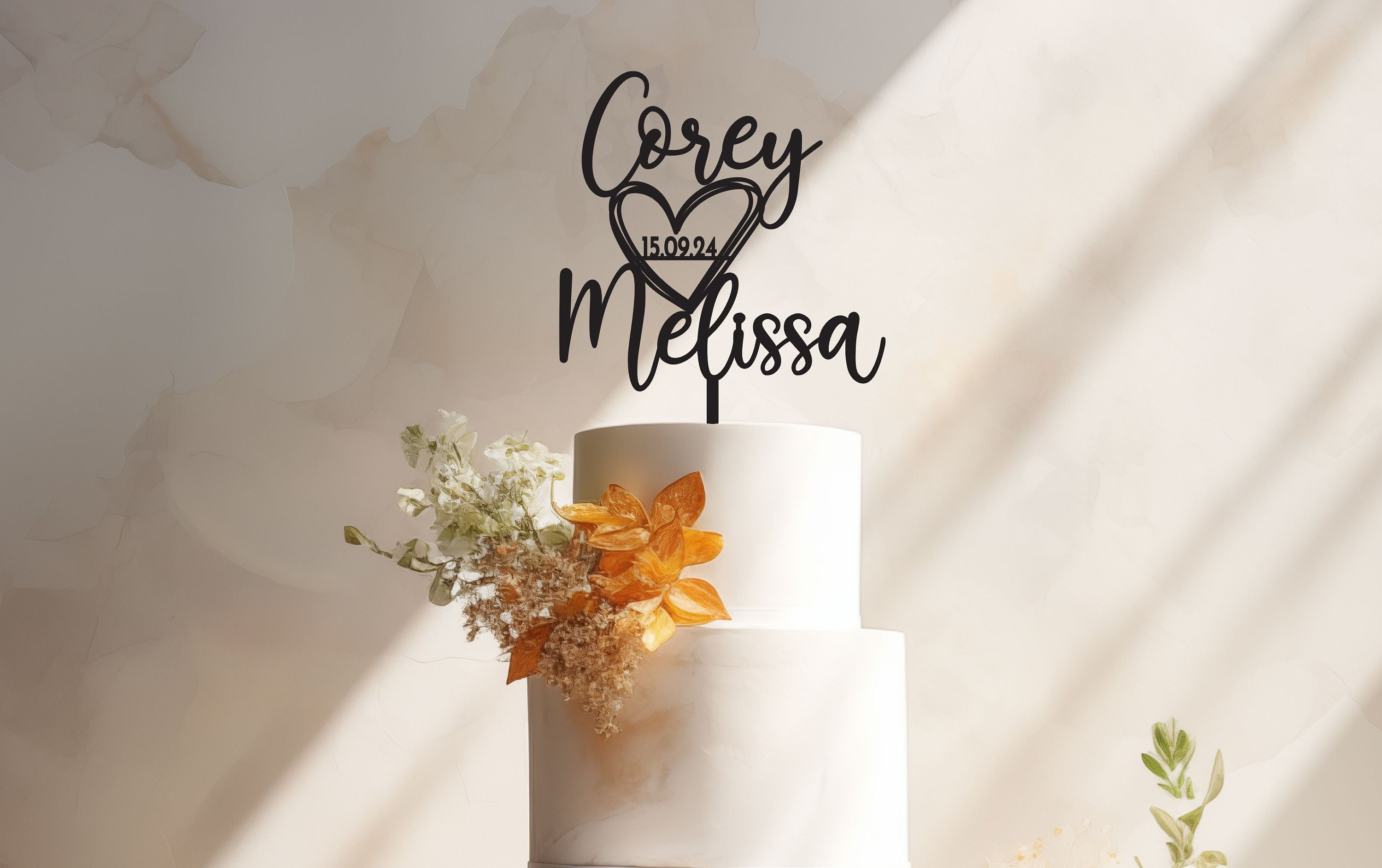 Personalized Wedding Cake Topper Couple Names Date Heart Wedding ...
