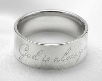 Anillo "Dios siempre está contigo", anillo con afirmación personalizada, joyería de acero inoxidable quirúrgico 316L, joyería cristiana, recordatorio positivo.
