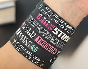 Christian Bible Verse Black Silicone Unisex Bracelet, Motivational Quotes, Uplifting Spiritual Bracelets, Healing Journey, Catholic Gifts