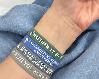 Catholic Bible Verse Silicone Bracelet, Unisex, Adult, Kids, Motivational Quote, Uplifting Bracelets, Healing Journey, Christian Gift idea