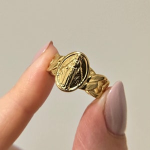 Anillo de cadena de oro de la Virgen María, Santísima Madre, Joyería cristiana, Anillos de fe religiosa, Regalo católico para ella, Medalla Milagrosa