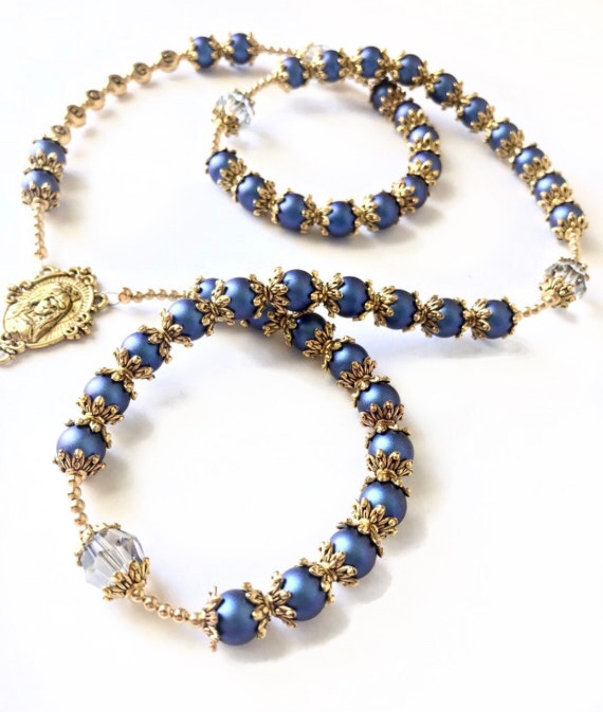 Iridescent Dark Blue Swarovski Pearl Rosary Personalized | Etsy